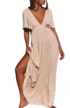 Free People Free-est La La Tiered Flutter Sleeve Maxi Dress In Salt