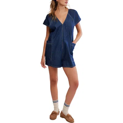 Free People Free Fall Denim Rompers In Blue