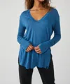 Free People Fresh And Clean Long Sleeve Tee In Navy Patina In Blue