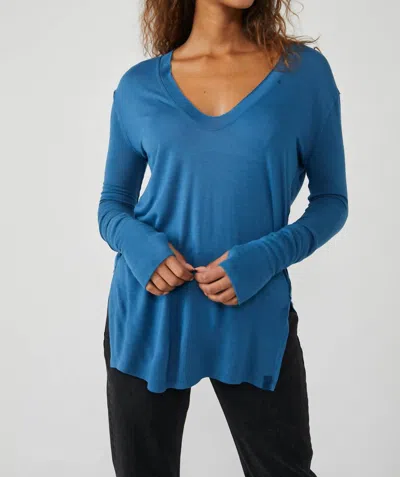 Free People Fresh And Clean Long Sleeve Tee In Navy Patina In Blue