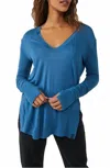 Free People Fresh & Clean Split Hem Top In Navy Patina In Multi