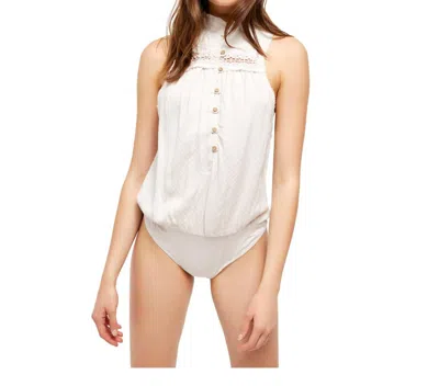 Free People Fringed Buttoned Sleeveless Bodysuit - Petite In Ivory In Multi