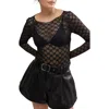Free People From Me To You Long Sleeve Sheer Lace T-shirt In Black
