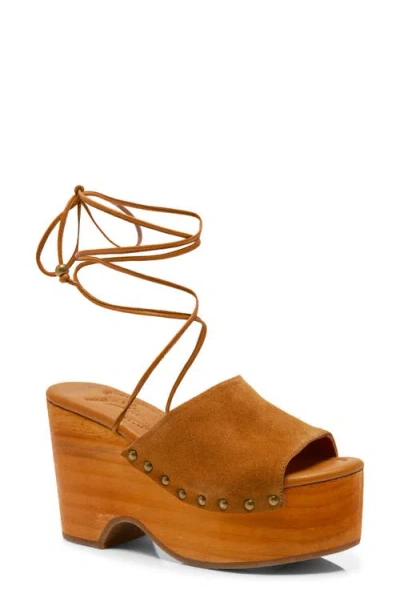 Free People Front Row Ankle Wrap Platform Sandal In Brown