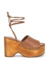 Free People Front Row Ankle Wrap Platform Sandal In Brown