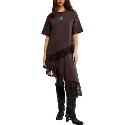 Free People Frosted Lace Layered T-shirt Dress In Brown