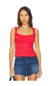 Free People Full Bloom Eyelet Knit Camisole In Red