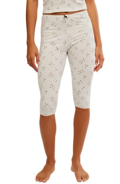 Free People Full Bloom Eyelet Pajama Capri Pants In White