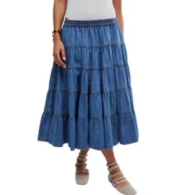 Free People Full Swing Chambray Midi Skirt In Cool Blue