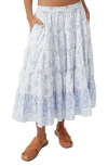 FREE PEOPLE FULL SWING FLORAL BORDER DETAIL COTTON BLEND MIDI SKIRT