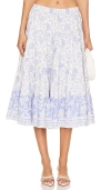 Free People Full Swing Floral Border Detail Cotton Blend Midi Skirt In Blue Heron Combo