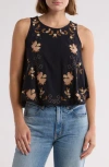 Free People Fun And Flirty Embroidered Top In Black In Black Combo
