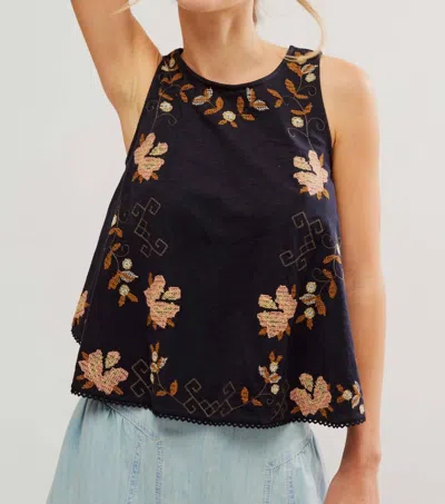 Free People Fun And Flirty Embroidered Top In Black In Blue