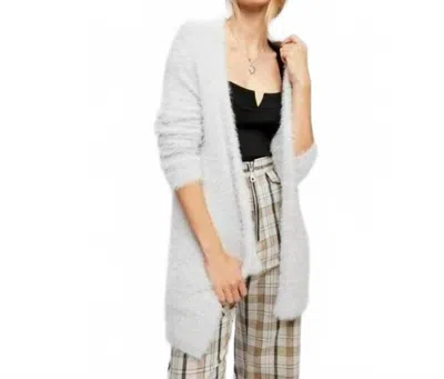 Free People Fuzzy Eyelash Cozy Open Front Silver Cloud Cardigan In Grey In Gray