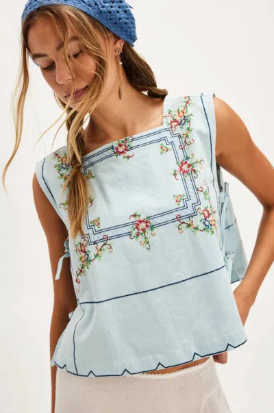 Free People Garden Wall Top In Blue Combo