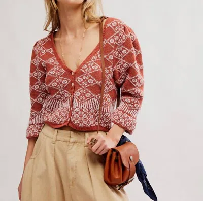 Free People Geo Floral Cardi In Orchid/cinnamon In Dark Red