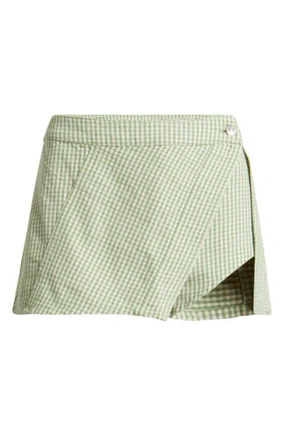 Free People Georgie Micro Gingham Front Wrap Skort In Green