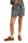 Free People Get Free Get Free Seersucker Cotton Pull-on Shorts In Black Combo