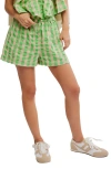 Free People Get Free Get Free Seersucker Cotton Pull-on Shorts In Exotic Lime Combo