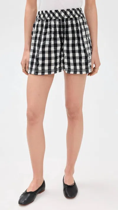 Free People Get Free Get Free Seersucker Cotton Pull-on Shorts In Black