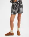 Free People Get Free Get Free Seersucker Cotton Pull-on Shorts In Black Combo