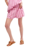 Free People Get Free Stripe Cotton Pull-on Shorts In Pink Combo