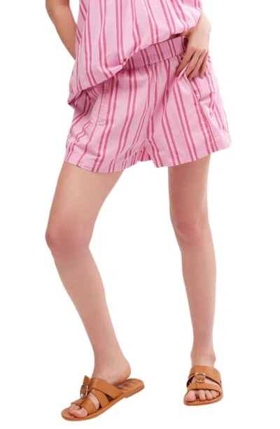 Free People Get Free Stripe Cotton Pull-on Shorts In Pink Combo