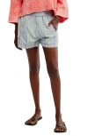 Free People Get Free Stripe Cotton Pull-on Shorts In Sky Blue Combo