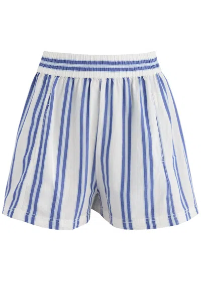 Free People Get Free Striped Cotton Shorts In Blue