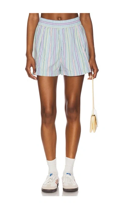 Free People Get Free Striped Pull On Short In Sky Blue Combo