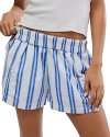 Free People Get Free Stripe Cotton Pull-on Shorts In Ivory Combo