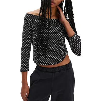 Free People Gia Eyelet Embroidered Off The Shoulder Top In Black Combo