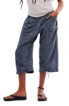 Free People Gianna Ruched Cotton Capri Pants In Blue