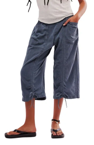 Free People Gianna Ruched Cotton Capri Pants In Blue Mirage