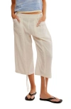 Free People Gianna Ruched Cotton Capri Pants In Optic White