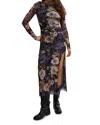 Free People Gianni Long Sleeve Stretch Mesh Body-con Dress In Denim Combo
