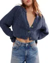 Free People Gigi Long Sleeve Sweet Nothing Cardi In Navy