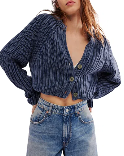 Free People Gigi Long Sleeve Sweet Nothing Cardi In Navy