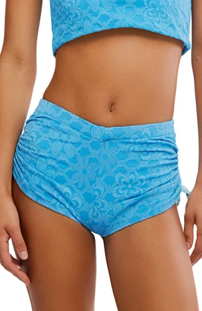 Free People Ginny Ruched Jacquard Bikini Bottoms In Metallic