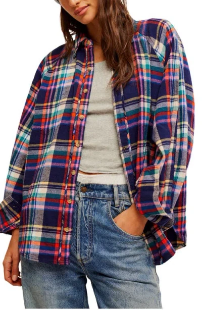 Free People Girl Meets Boy Plaid Shirt In Blue