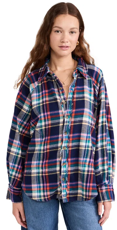 Free People Girl Meets Boy Plaid Shirt In Combo Marine In Multi