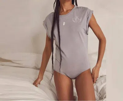 Free People Go To Graphic Jersey Bodysuit In Grey In Gray