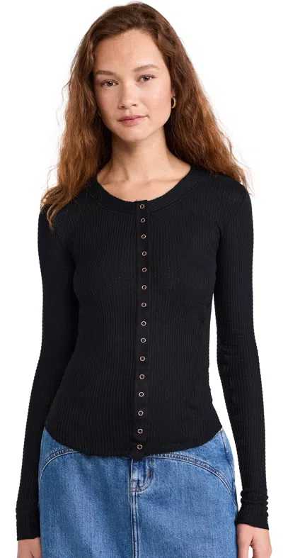 Free People Going Places Fitted Waffle Knit Cardigan In Black