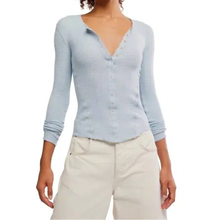 Free People Going Places Pointelle Stitch Snap Front Top In Blue