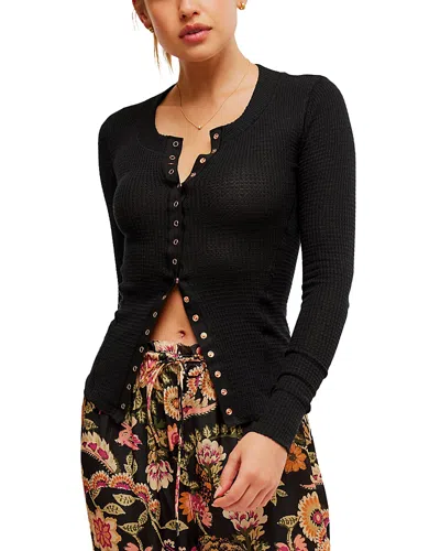 Free People Going Places Fitted Waffle Knit Cardigan In Black