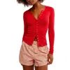 Free People Going Places Pointelle Stitch Snap Front Top In Red
