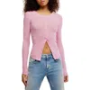 Free People Going Places Pointelle Stitch Snap Front Top In Pink