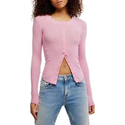 Free People Going Places Pointelle Stitch Snap Front Top In Pink