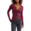 Free People Going Places Pointelle Stitch Snap Front Top In Purple