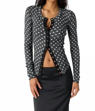 Free People Going Places Printed Cardigan In Dots Black Combo In Gray